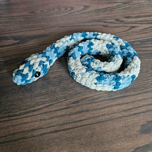 Crochet Snake | Plush | Ball Python | Green | Blue | Stuffed - Picture 2 of 3